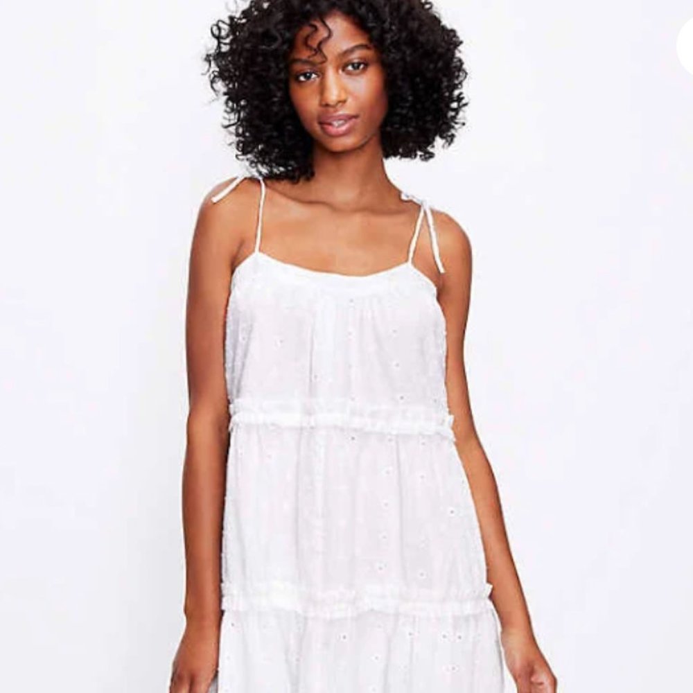 Loft Clip Bow Strap Ruffle Swing Dress NWT